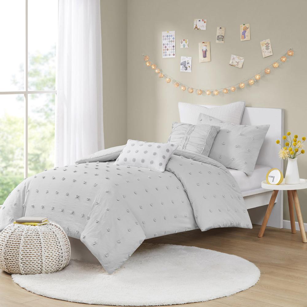 Cotton Jacquard Duvet Cover Set with Euro Shams and Throw Pillows. Picture 4