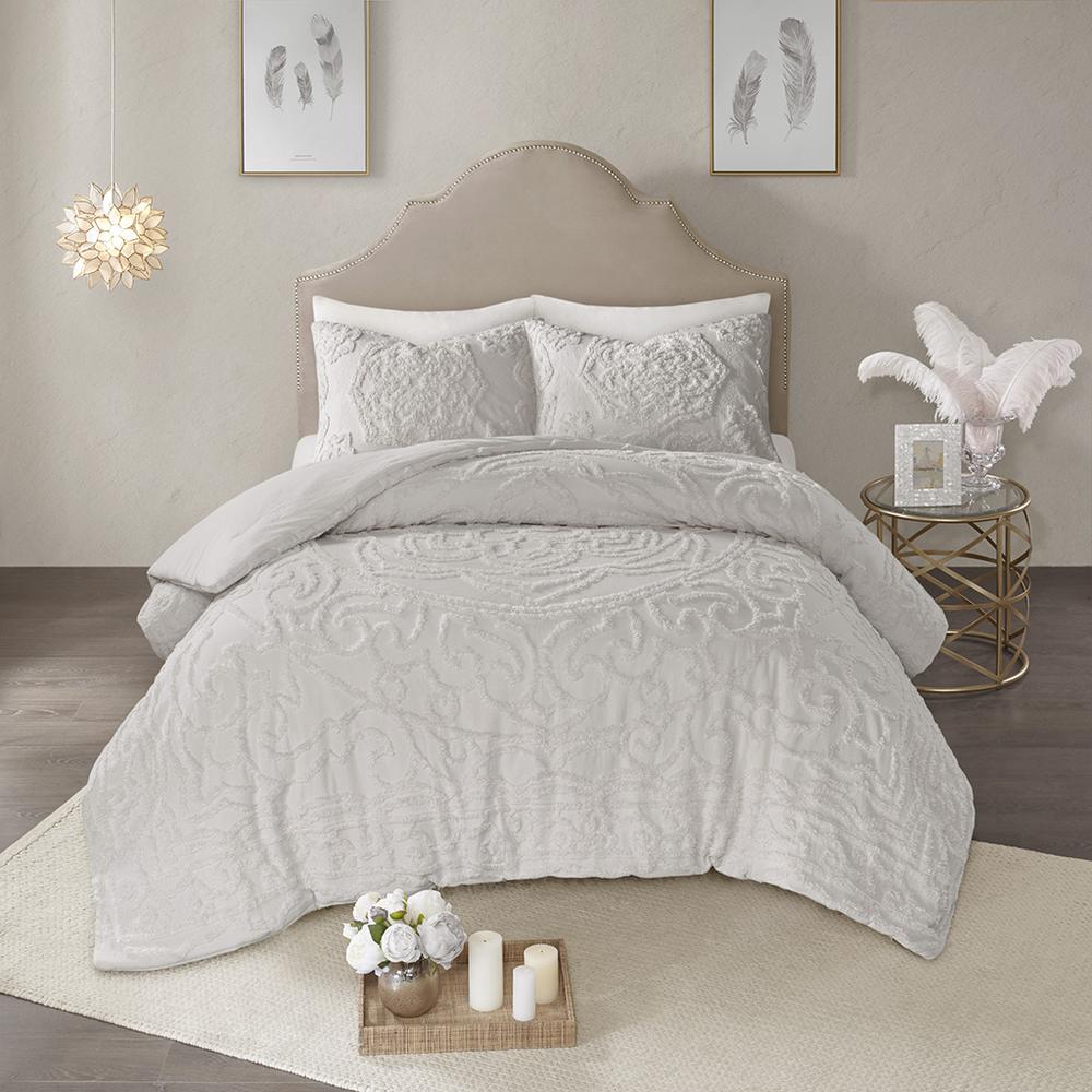 3-Piece Tufted Cotton Chenille Medallion Comforter Set. Picture 2