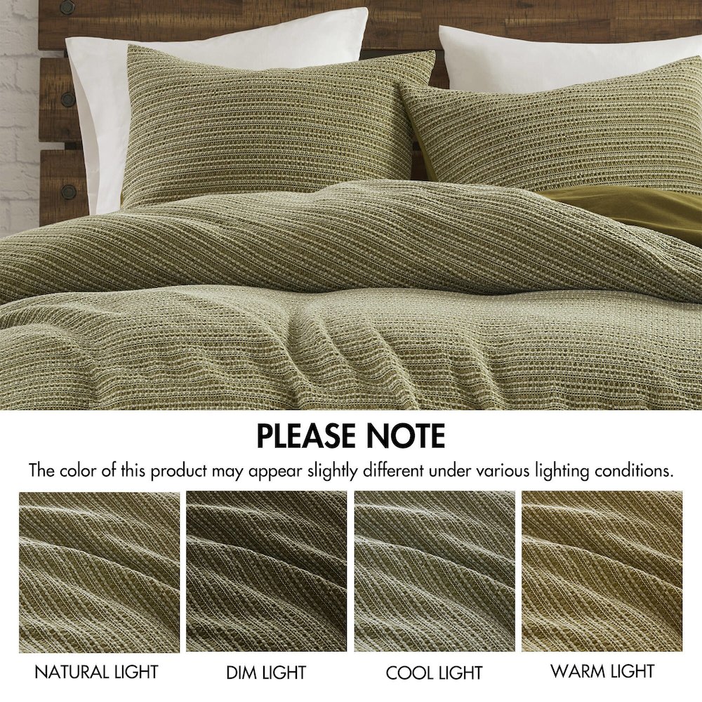 Lyon Waffle Washed Duvet Set, Green color. Picture 3