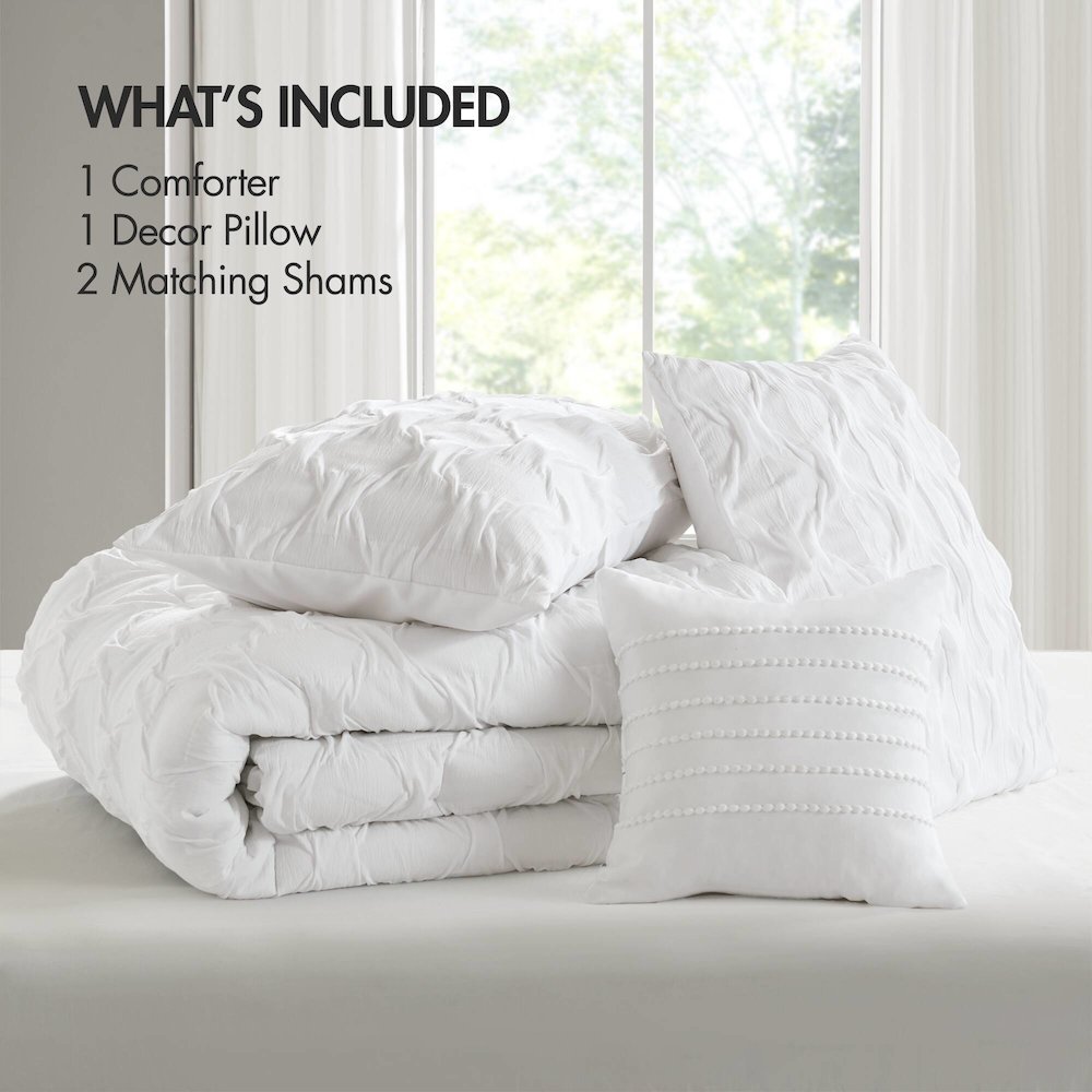 Bailey Diamond Pucker Woven Comforter Set, White color. Picture 4