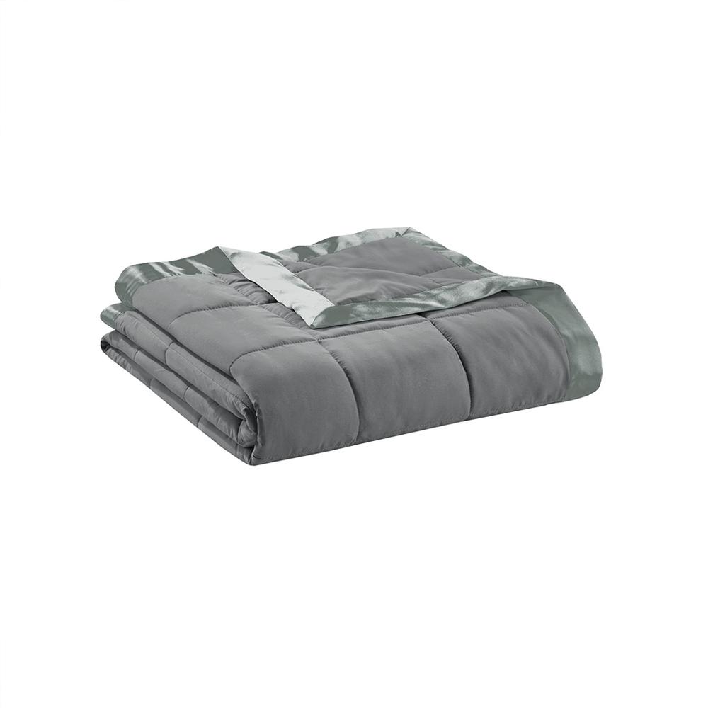 Lightweight Down Alternative Blanket with Satin Trim. Picture 5