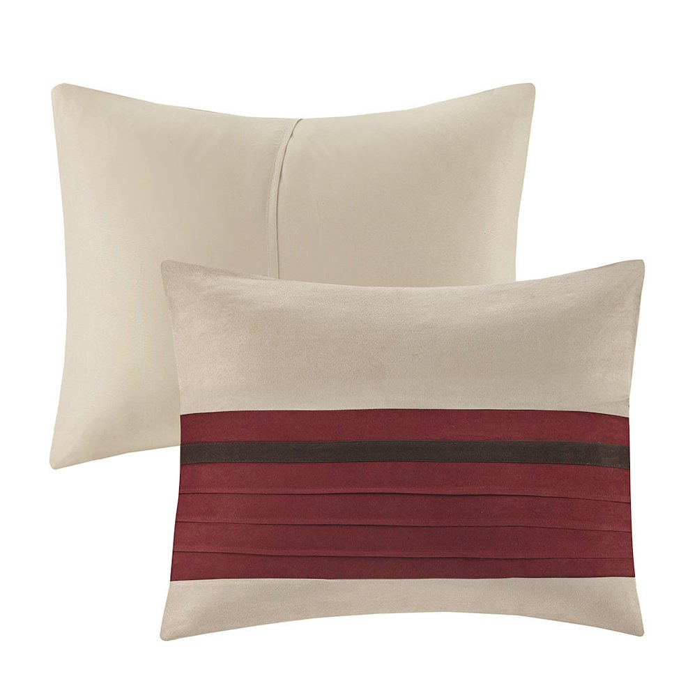Palmer 7 PC Pieced Faux Suede Comforter Set, Red color. Picture 2