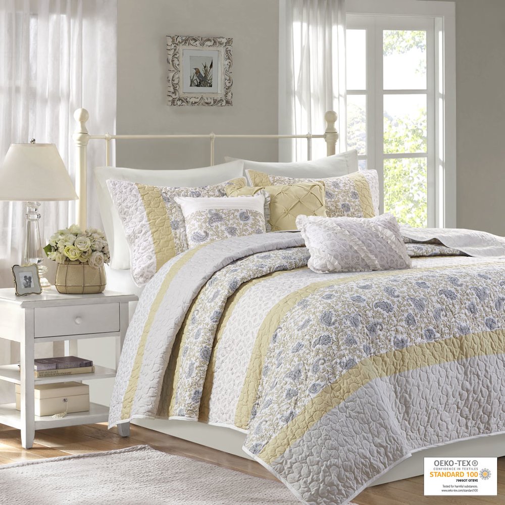 6 Piece Cotton Percale Quilt Set with Throw Pillows. Picture 4