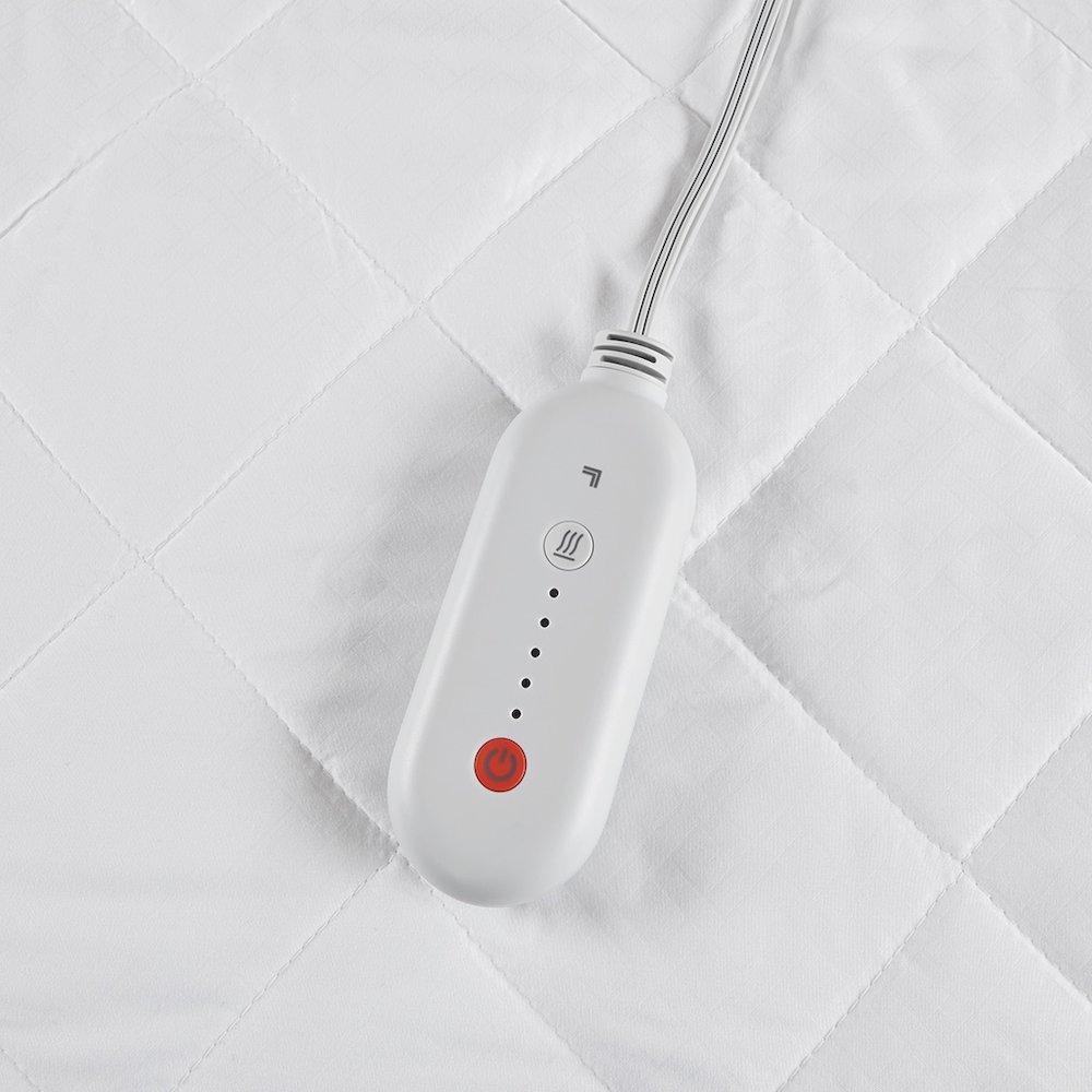 Embossed Microfiber Heated Mattress Pad in White. Picture 4