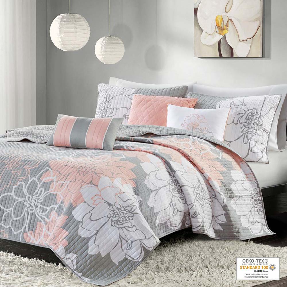 6 Piece Printed Cotton Quilt Set with Throw Pillows. Picture 4