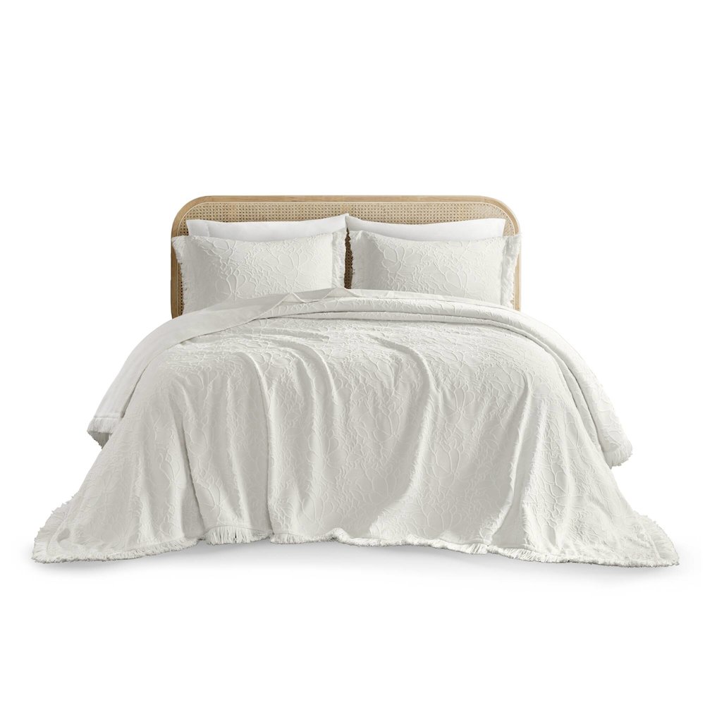 Willow 3PCS Bedspread Set, White color. Picture 1