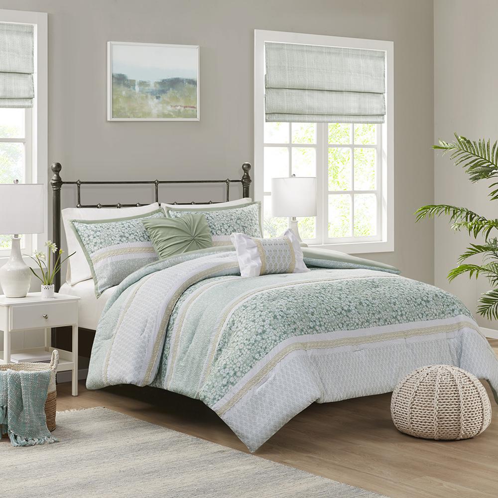 5 Piece Seersucker Comforter Set with Throw Pillows. Picture 4