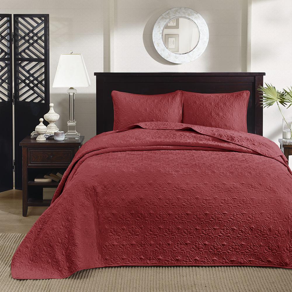 Quebec 3 Piece Reversible Bedspread Set, Red color. Picture 2