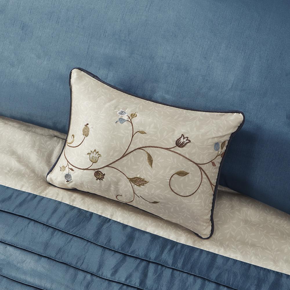 Serene Embroidered 7 Piece Comforter Set, Navy color. Picture 3