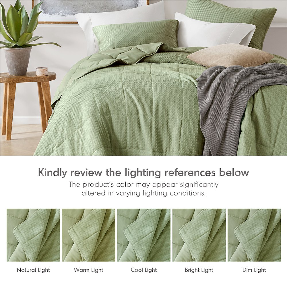 Mina Waffle Weave Textured Quilt Set, Green color. Picture 5