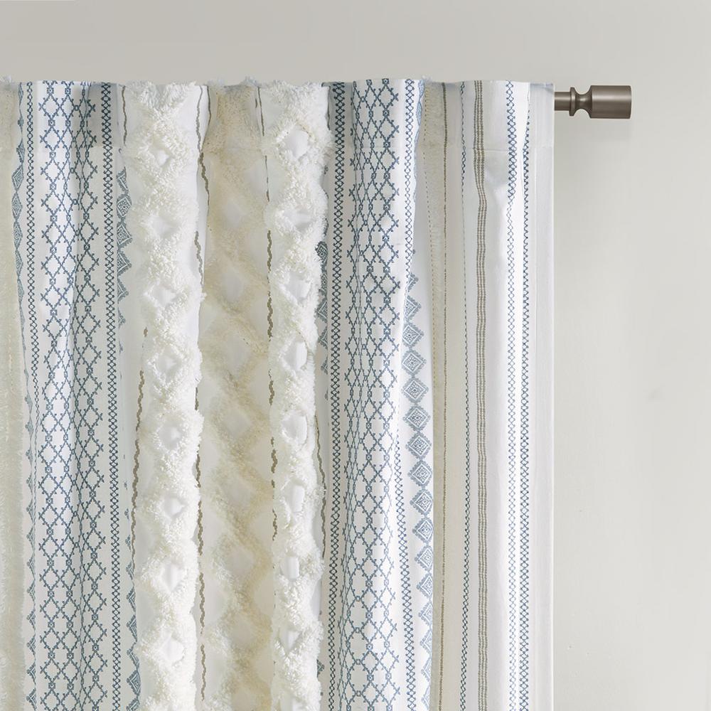 Cotton Printed Curtain Panel with Chenille Stripe and Lining. Picture 2