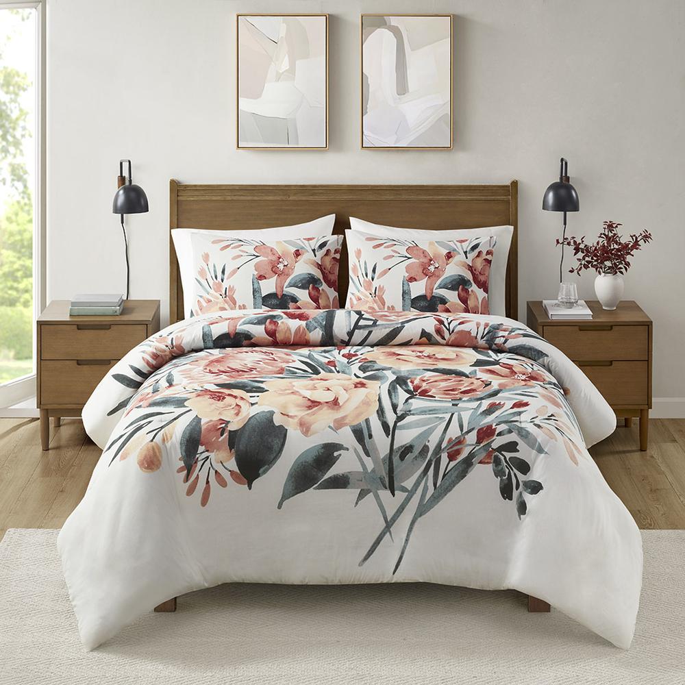 3 Piece Floral Cotton Duvet Cover Set. Picture 2