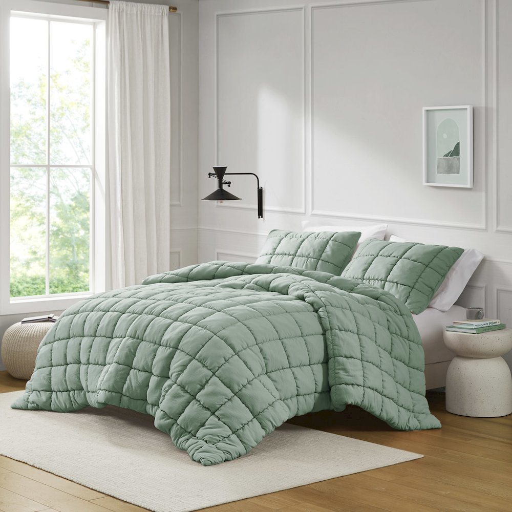 Dream Puff Down Alternative Comforter Set in Sage Color. Picture 1