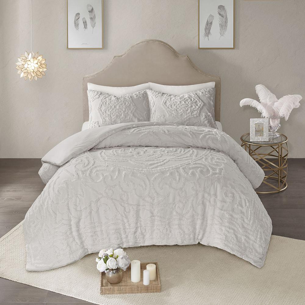 3-Piece Tufted Cotton Chenille Medallion Duvet Cover Set. Picture 2