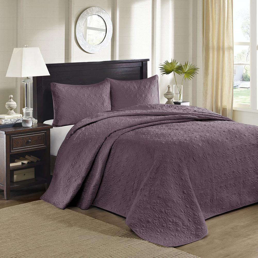 Quebec 3 Piece Reversible Bedspread Set, Purple color. Picture 4