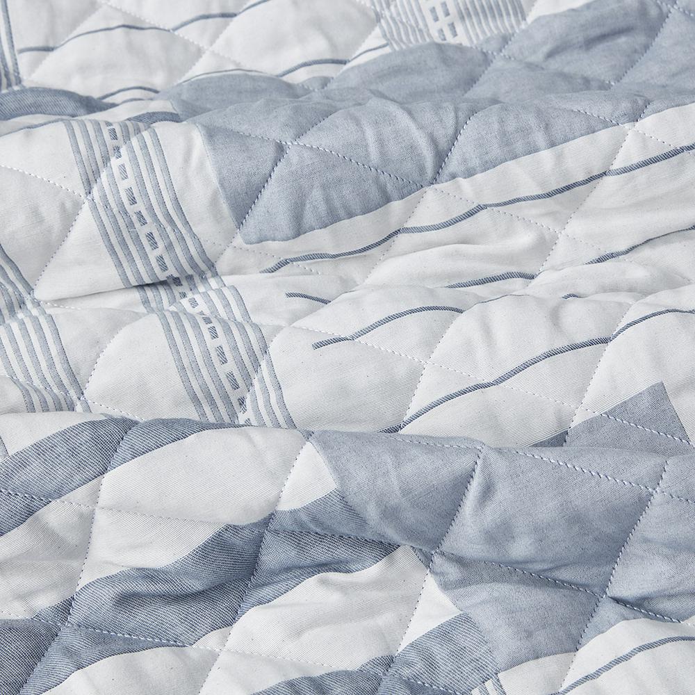 Graham 3 Piece Jacquard Patchwork Quilt Set, Blue color. Picture 2