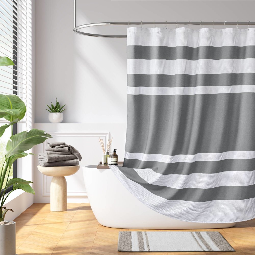 Spa Waffle Shower Curtain with 3M Treatment in Black Color. Picture 1
