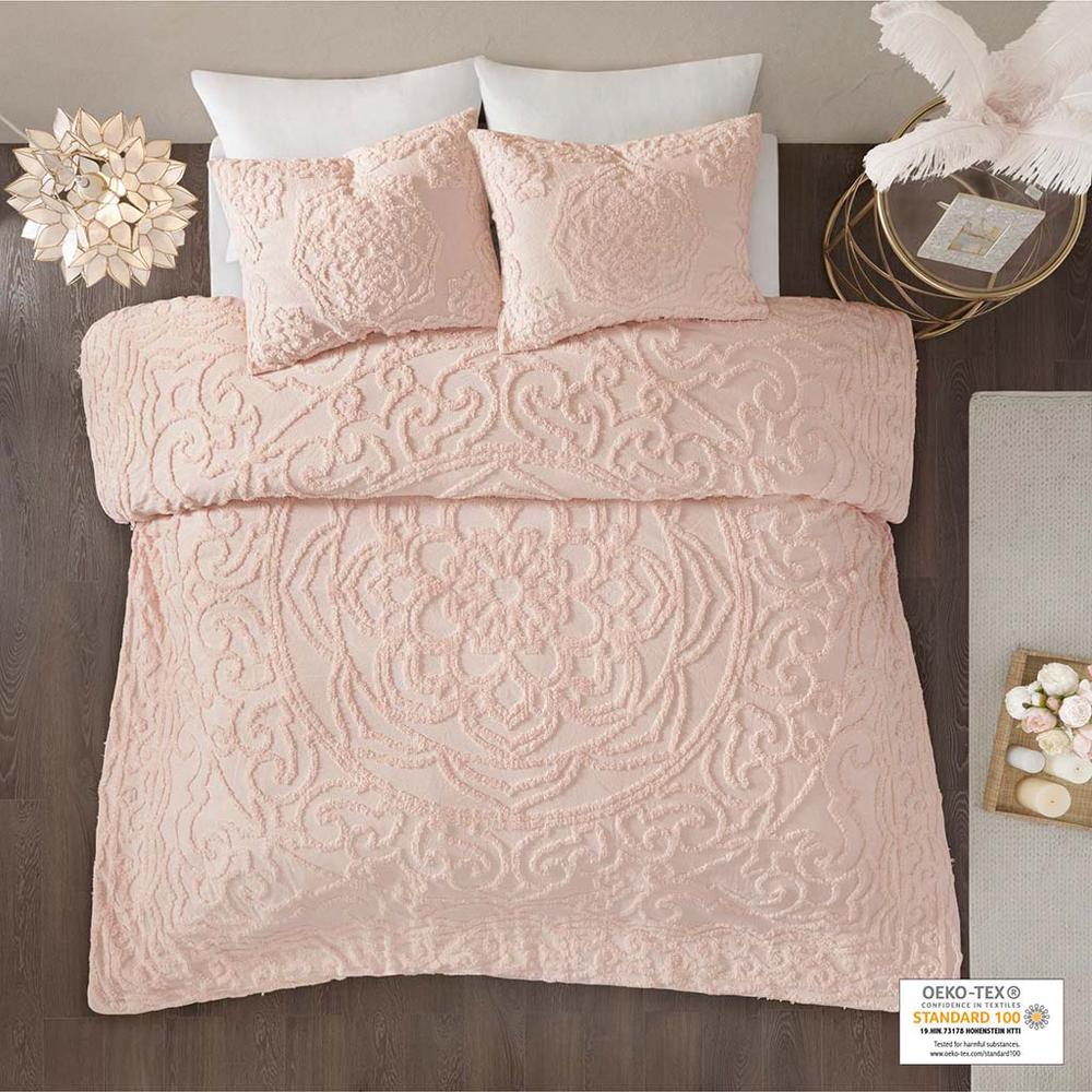 3-Piece Tufted Cotton Chenille Medallion Duvet Cover Set. Picture 4