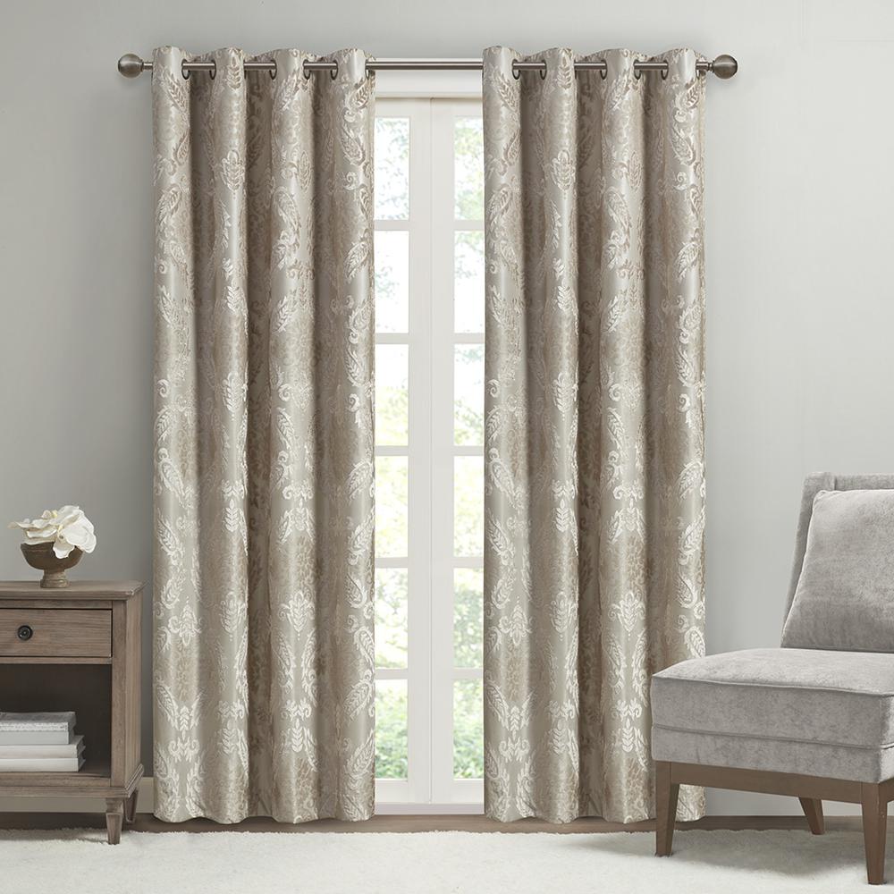 Knitted Jacquard Paisley Total Blackout Grommet Top Curtain Panel. Picture 1