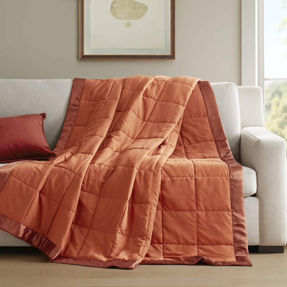 Lightweight Down Alternative Blanket with Satin Trim. Picture 4
