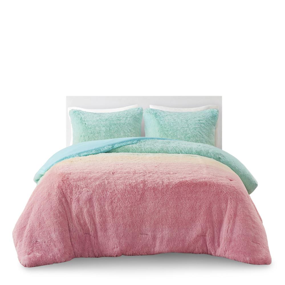 Ombre Shaggy Faux Fur Comforter Set. Picture 1