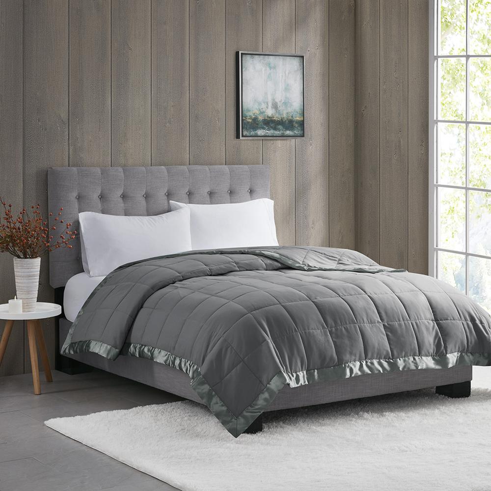 Lightweight Down Alternative Blanket with Satin Trim. Picture 4
