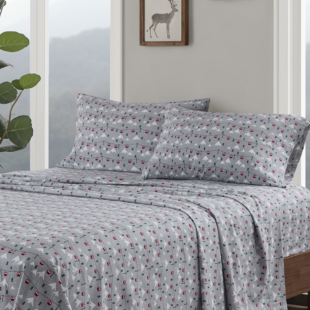 Cotton Flannel Sheet Set in Grey Ski Jump. Picture 3