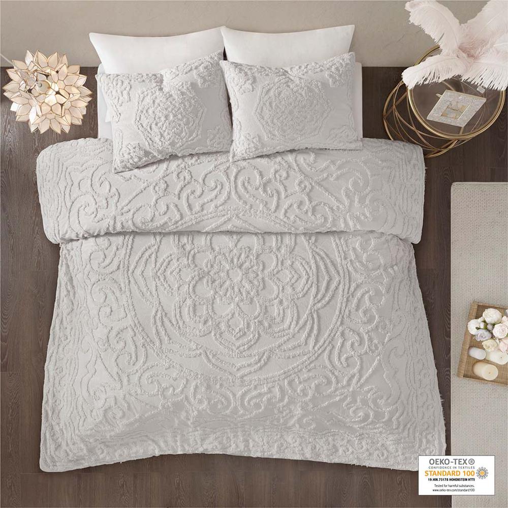 3-Piece Tufted Cotton Chenille Medallion Duvet Cover Set. Picture 4