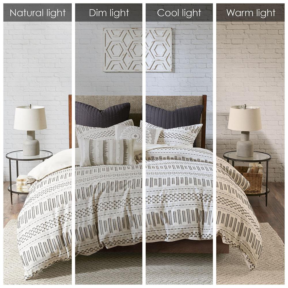 Rhea Cotton Jacquard Comforter Mini Set, Ivory/Charcoal color. Picture 1