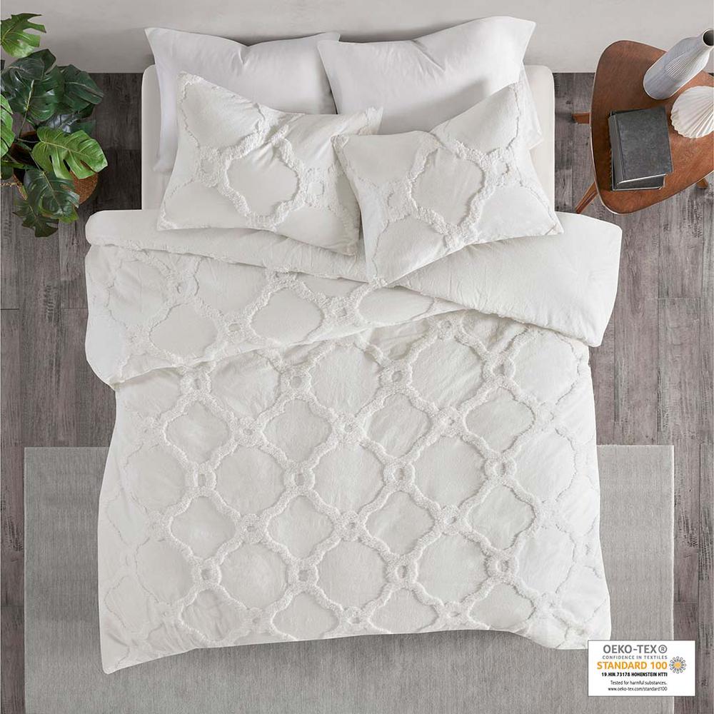 3 Piece Tufted Cotton Chenille Geometric Duvet Cover Set. Picture 4