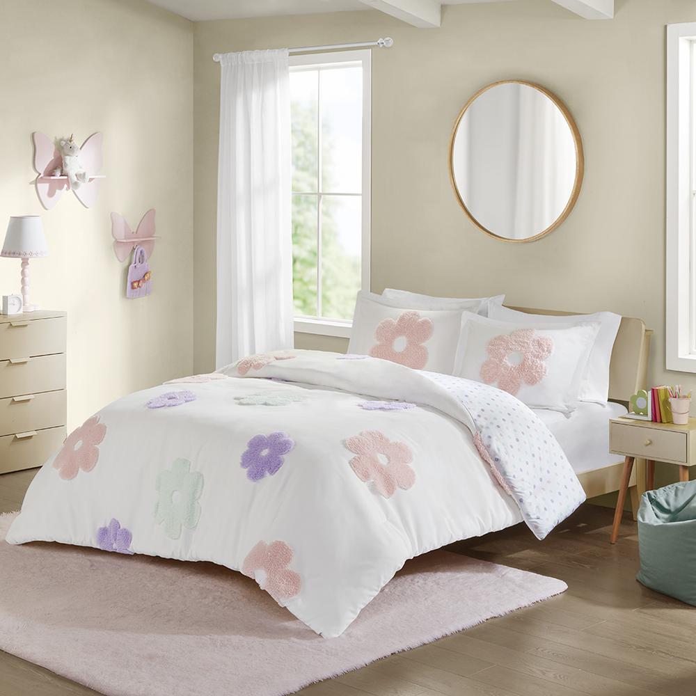 Floral Reversible Tufted Chenille Duvet Cover Set. Picture 4