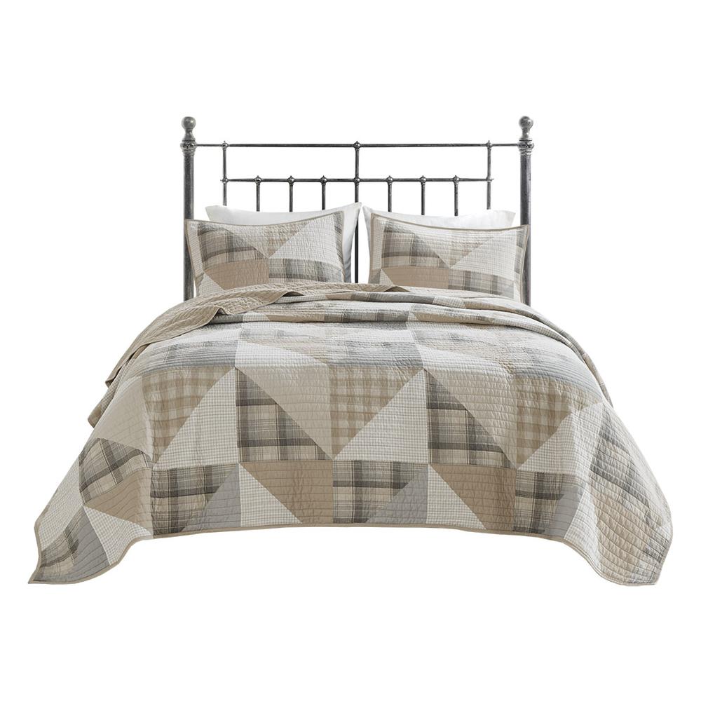 Olsen Olsen 3 Piece Oversized Cotton Quilt Set, Tan color. Picture 3