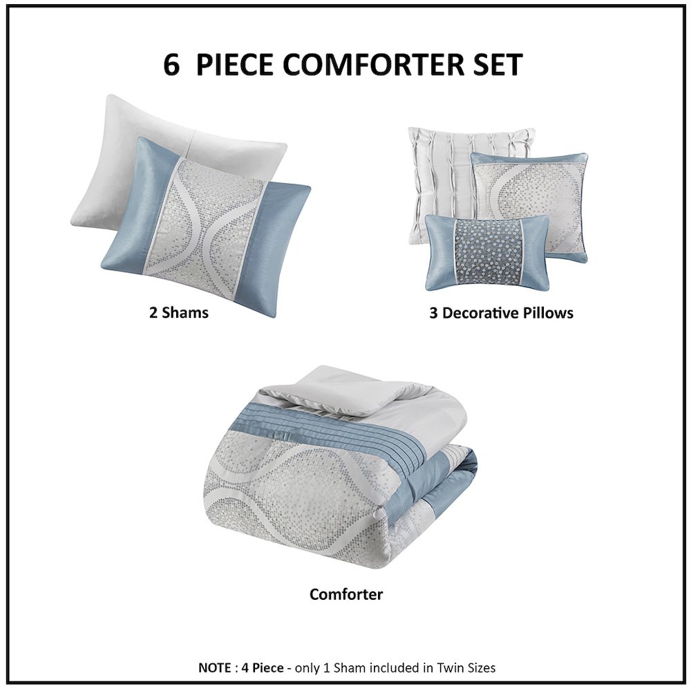 6 Piece Jacquard Comforter Set with Throw Pillows. Picture 1