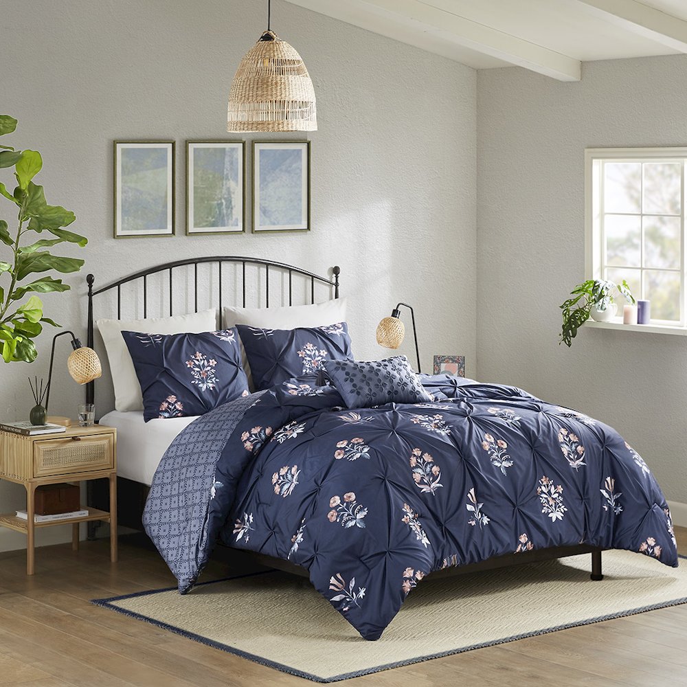 4 Piece Pintuck Comforter Set with Throw Pillow. Picture 2