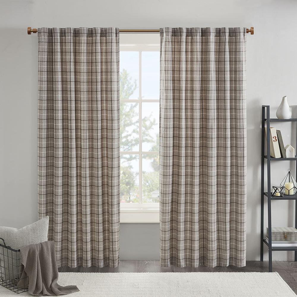 Plaid Rod Pocket and Back Tab Curtain Panel with Fleece Lining. Picture 1