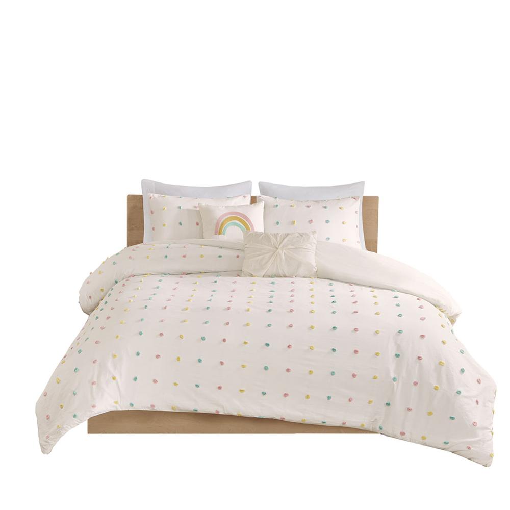 Callie Cotton Jacquard Pom Pom Duvet Cover Set, Multi color. Picture 1