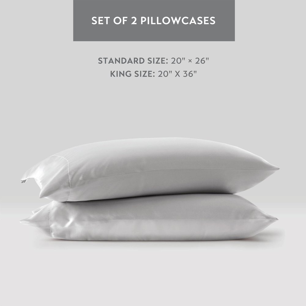 Satin Luxury 2 PC Pillowcases, Light Grey color. Picture 5