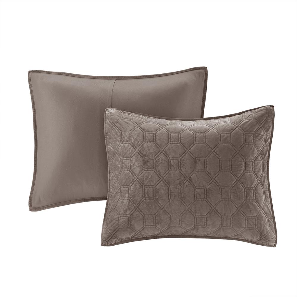 Harper 3 Piece Velvet Quilt Set, Taupe color. Picture 1