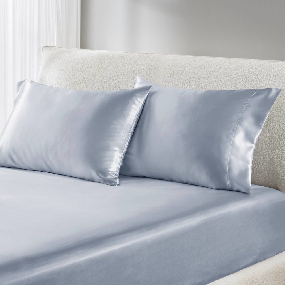 Satin Luxury 2 PC Pillowcases in Blue. Picture 1