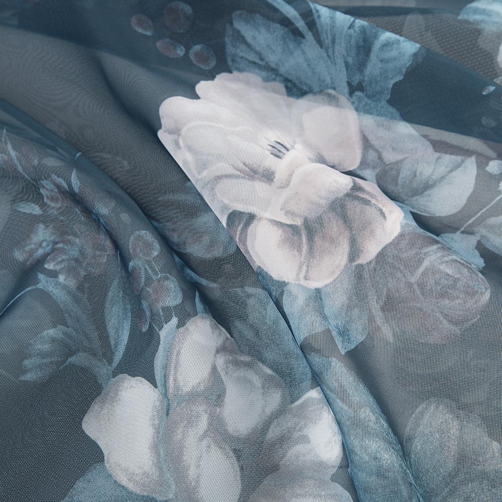 Printed Floral Rod Pocket and Back Tab Voile Sheer Curtain. Picture 1