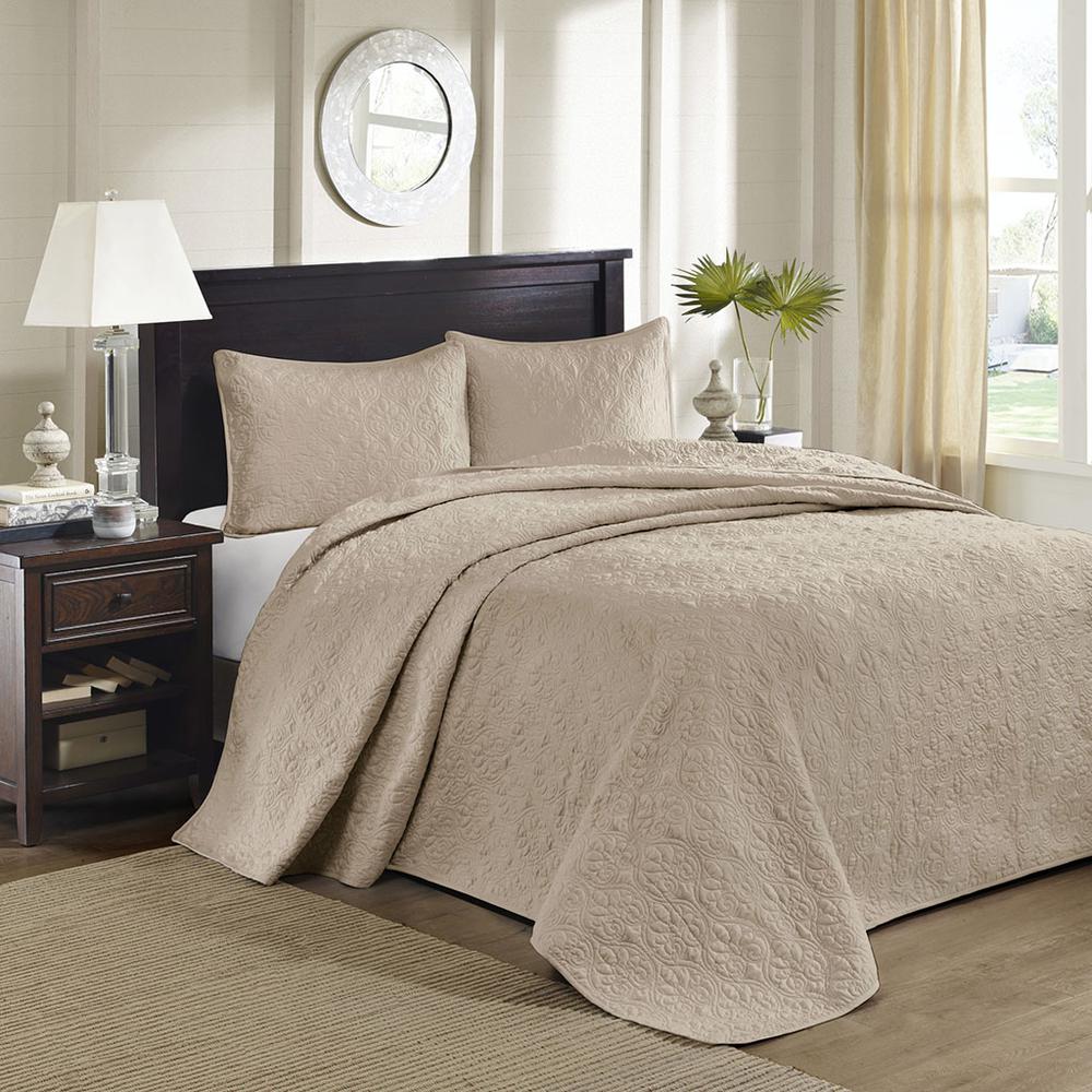 Quebec 3 Piece Reversible Bedspread Set, Khaki color. Picture 4