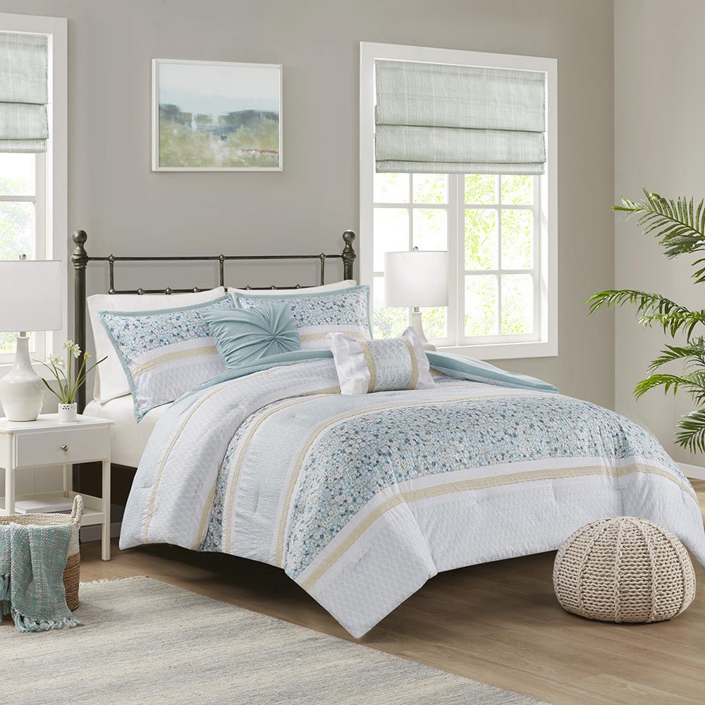 5 Piece Seersucker Comforter Set with Throw Pillows. Picture 4