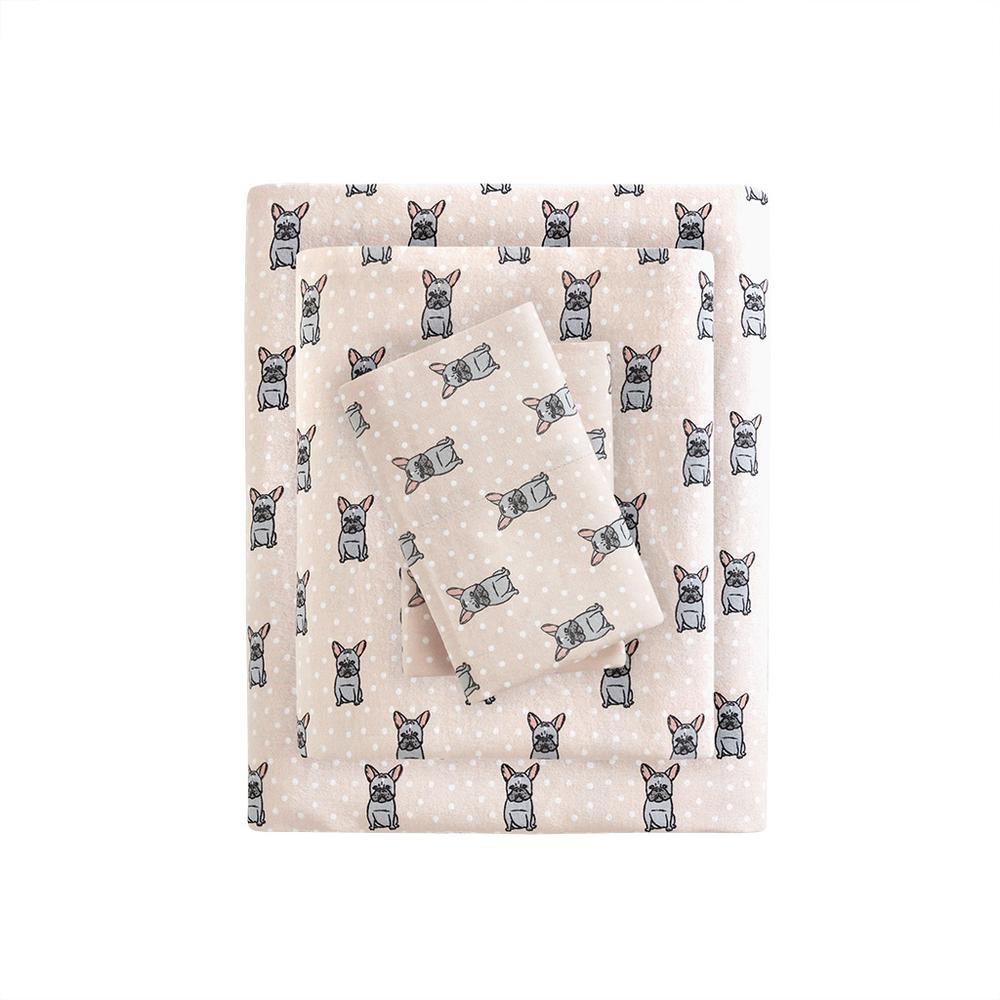 Cozy Flannel Printed Sheet Set, Pink French Bulldog color. Picture 5