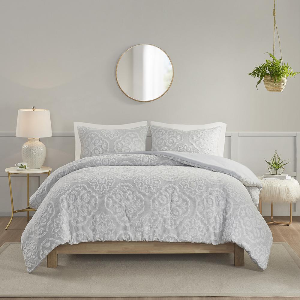 3 Piece Tufted Woven Medallion Duvet Cover Set. Picture 4