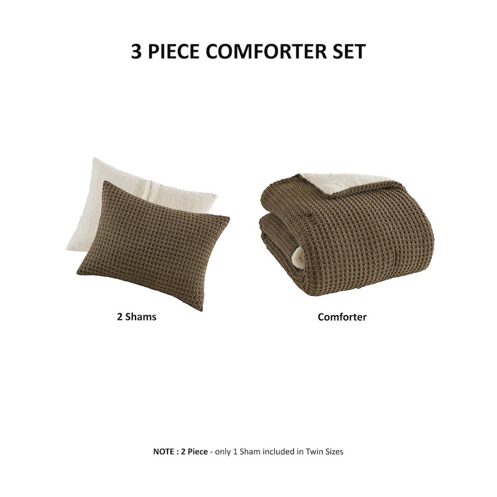 Riordan Waffle Knit Chenille Comforter Set in Brown Color. Picture 1