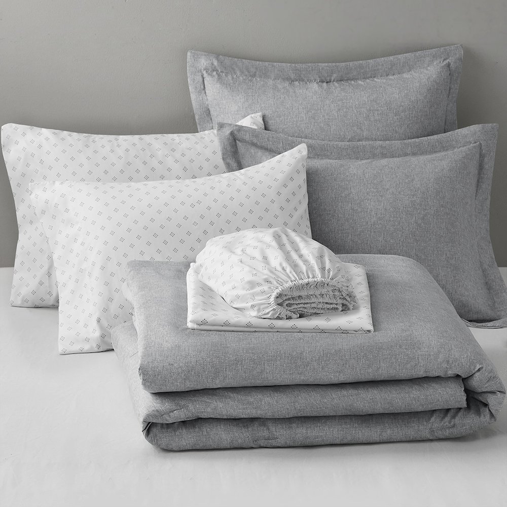 Camden Chambray Print Solid Comforter Set, Grey color. Picture 4