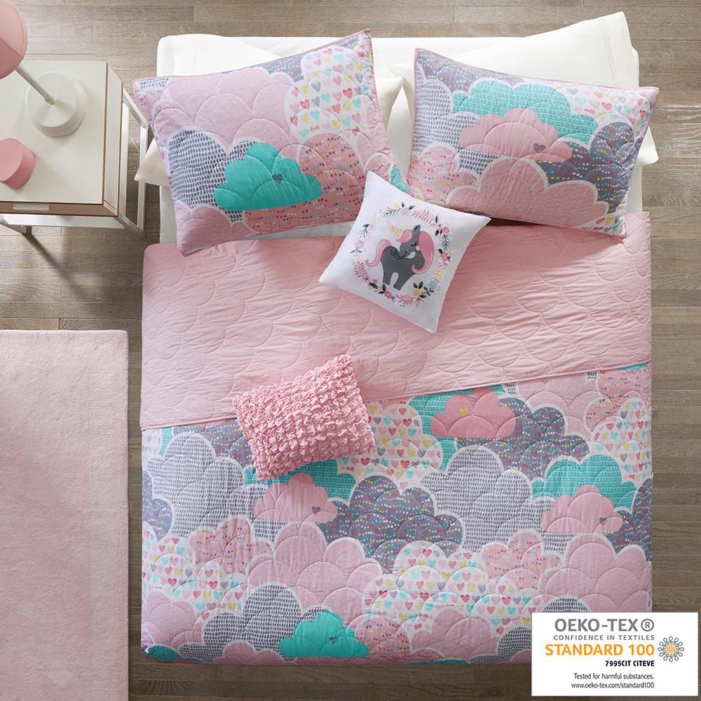 Reversible Cotton Quilt Set with Throw Pillows. Picture 4