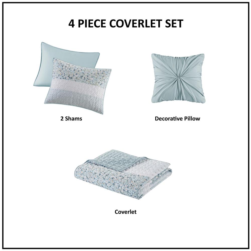 4 Piece Seersucker Quilt Set with Throw Pillow. Picture 1