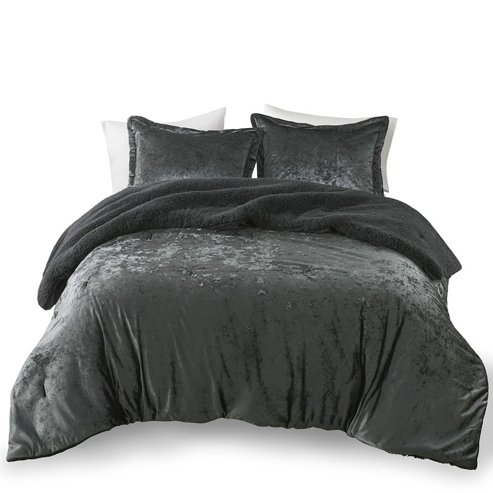 Crushed Velvet Sherpa Reversible Comforter Set. Picture 1