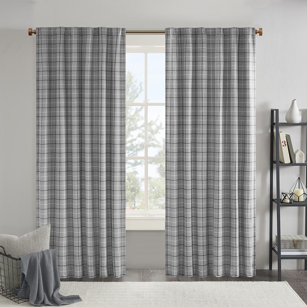 Plaid Rod Pocket and Back Tab Curtain Panel with Fleece Lining. Picture 1